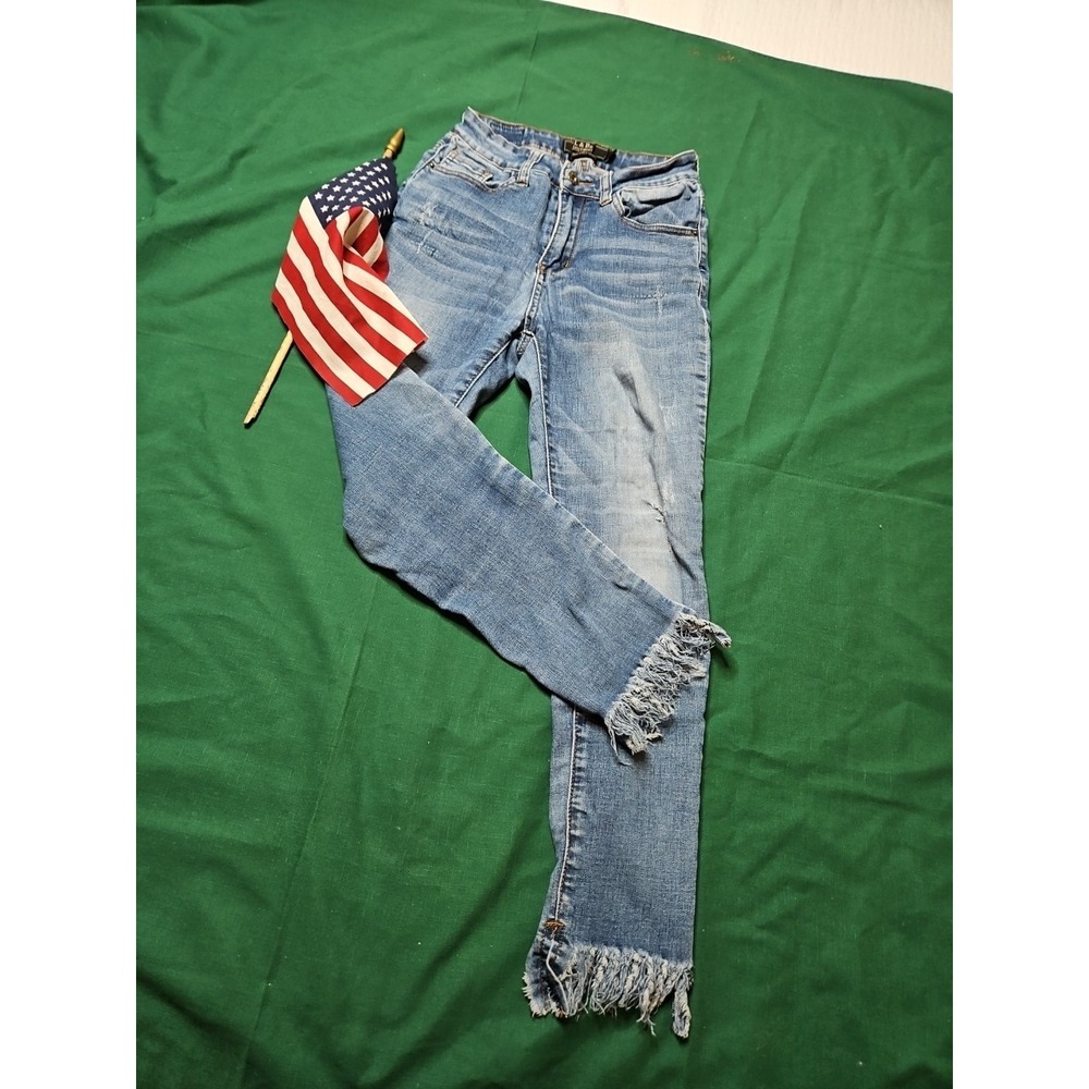 Lucky & Blessed Jeans High Rise Ankle Skinny Denim Stretch Distressed Raw Hem 2